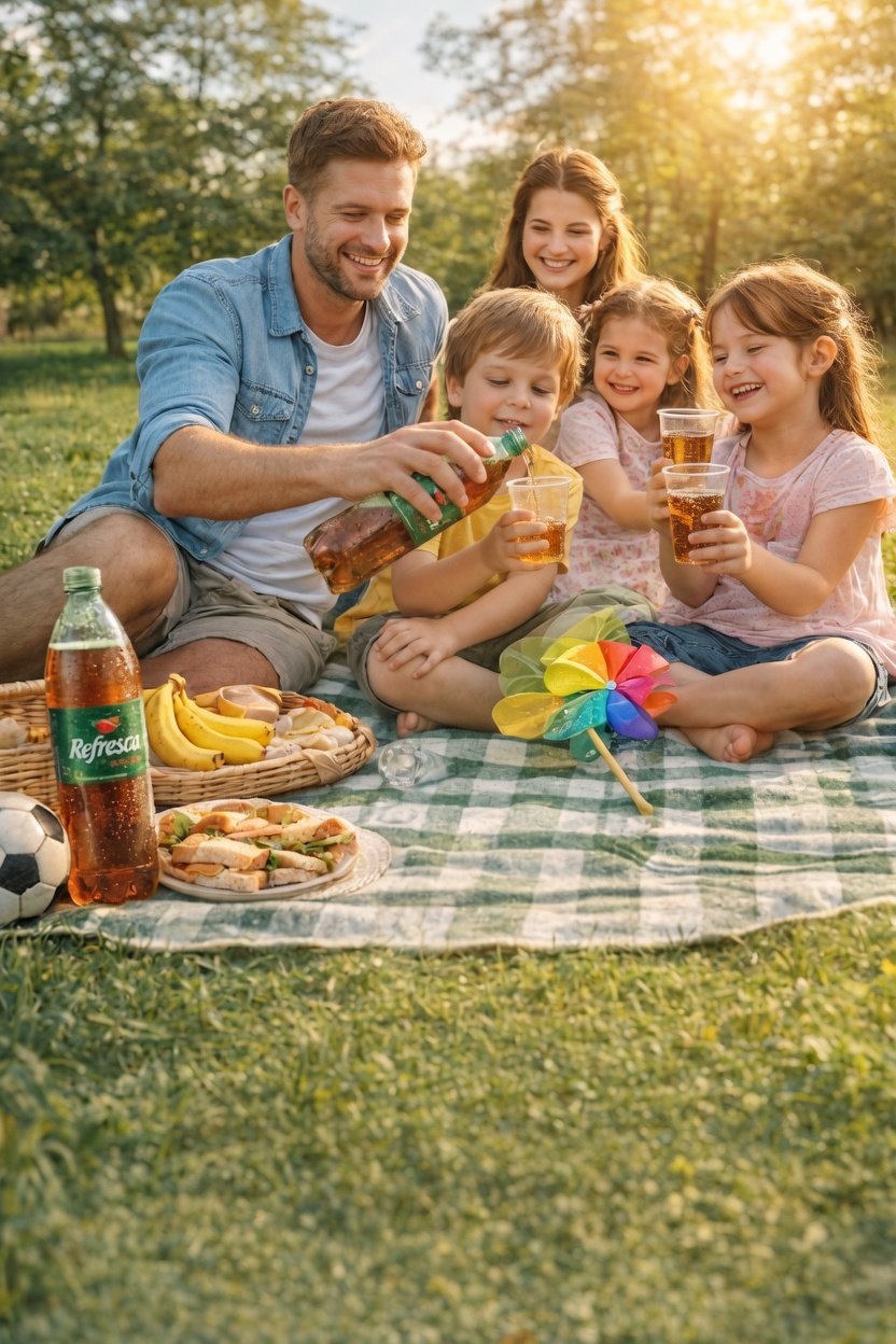 Familia piquenique com Refresca